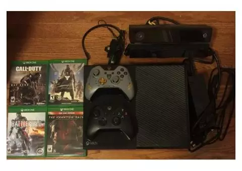 Xbox One with 4 games 2 controllers 1 headset with Kinect and stand